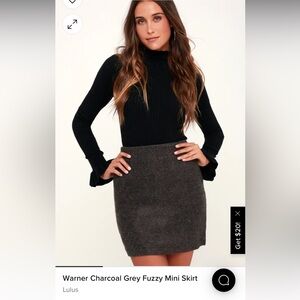 Lulu’s Warner Charcoal Grey Fuzzy Mini Skirt- Size Large- New with tags (NWT)